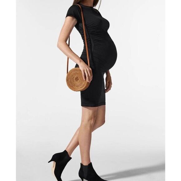 NWT Blanqi Womens Everday Cap Sleeve Dress Size S/M in Black Ruched Stretchy - Picture 3 of 12